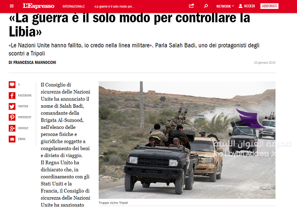 صلاح بادي للإسبريسو الإيطالية : لاحل في ليبيا إلا الحرب والمناضلون الوحيدون هم القادة أمثالي - ‏‏لقطة الشاشة 75 1