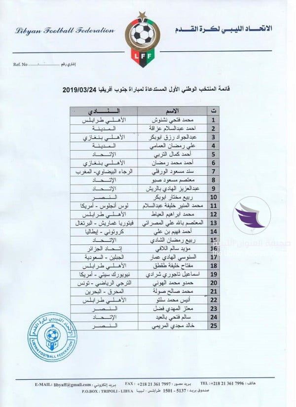 منتخب ليبيا يعلن قائمته النهائية لمواجهة جنوب أفريقيا - 53850175 2306172736093585 6664070676653015040 n