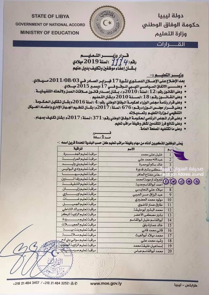 بينها بلديات تتبع للمؤقتة.. وزير التعليم بالوفاق يُقيل مراقبين للتعليم بعدد من البلديات 5 بينها بلديات تتبع للمؤقتة.. وزير التعليم بالوفاق يُقيل مراقبين للتعليم بعدد من البلديات - 72700552 2439723906144751 6289375367517962240 n 1