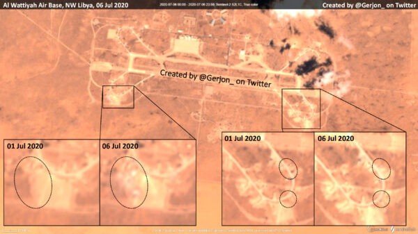 صور جوية حديثة تظهر الدمار الذي خلفته الضربات الجوية على الدفاعات التركية بقاعدة الوطية 5 صور جوية حديثة تظهر الدمار الذي خلفته الضربات الجوية على الدفاعات التركية بقاعدة الوطية - EcREdHDXgAIGNst