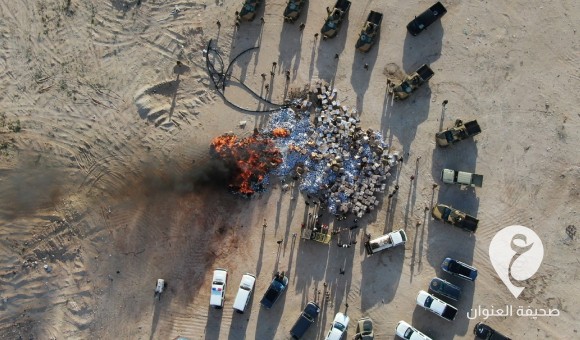 اللواء طارق بن زياد والأجهزة الأمنية في بنغازي تتلف أكثر 20 مليون قرص "تارامادول" - PSDالعنوان 70