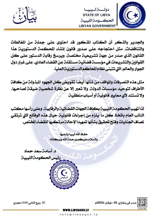 الرئاسي منتهي الولاية.. الحكومة الليبية تعلن رفضها تصرفات وقرارات المنفي - 465470309 539391822058581 8629580679992582845 n