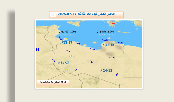 تحذير من رياح قوية وأتربة على مناطق شرق ليبيا - psd elenwan 2026 02 16T095215.307