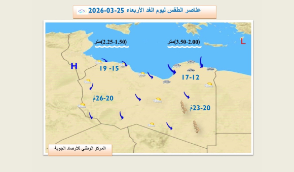 تحذير من أمطار غزيرة ورياح قوية على ساحل ليبيا - psd elenwan 2026 03 24T111859.883